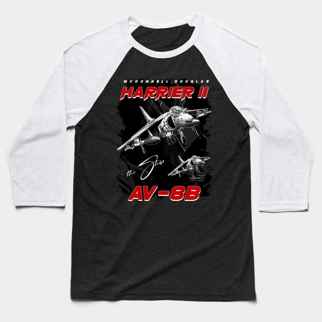 Harrier II AV-8B Ground-Attack Aircraft Fighterjet Baseball T-Shirt by aeroloversclothing